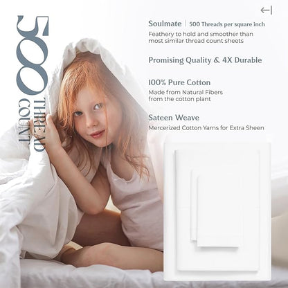 Mayfair Linen 100% Egyptian Cotton 2 Pack Twin XL Sheet Set - 500 Thread Count Cotton Sheets Twin XL Size (6 PC, Ivory), Soft, Cooling, Sateen Weave, 16" Deep Pocket College Dorm Room Bed Sheet