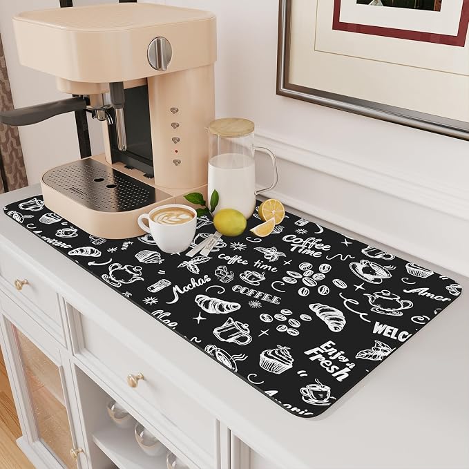 AMOAMI Coffee Mat Hide Stain Rubber Backed Absorbent Dish Drying Mat by AMOAMI