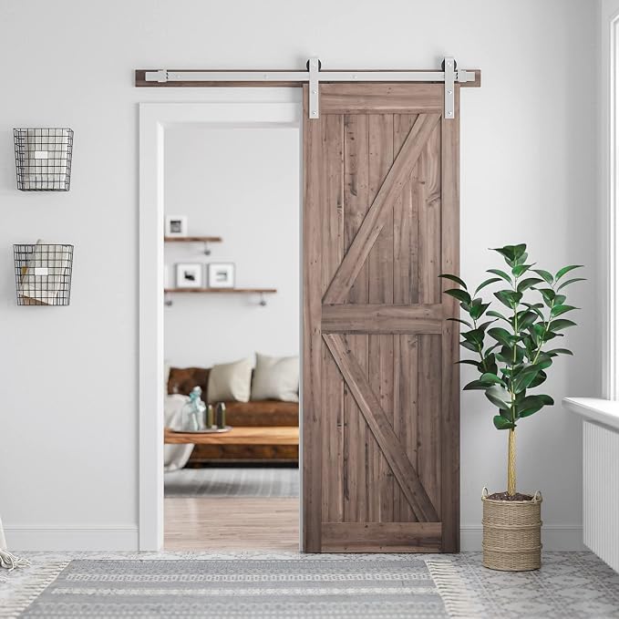 SMARTSTANDARD 5 Feet Brushed Nickel Barn Door Hardware Kit-Heavy Duty Sliding - Image 2