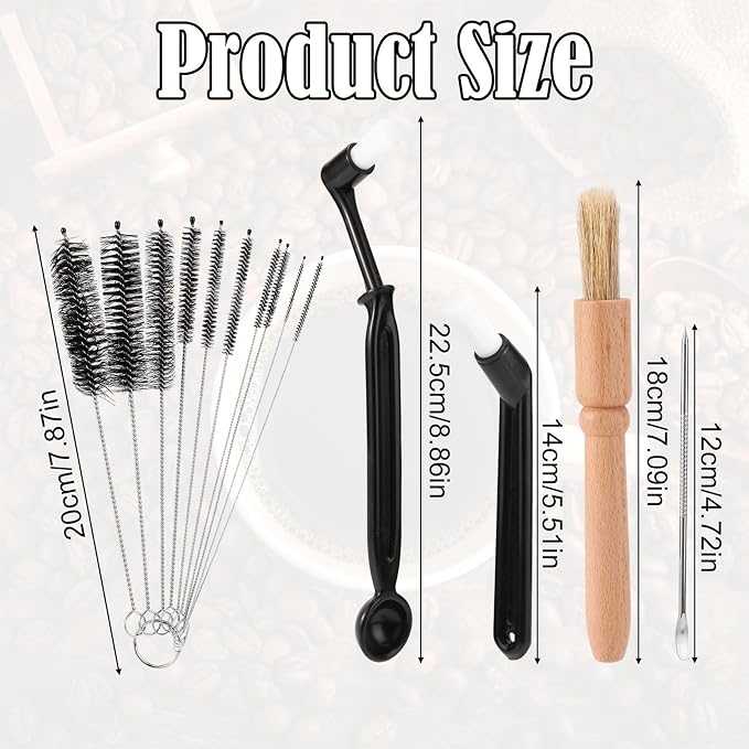 14pcs Coffee Machine Cleaning Brush Set, Wood & Plastic Espresso Grinder Maker - Image 2