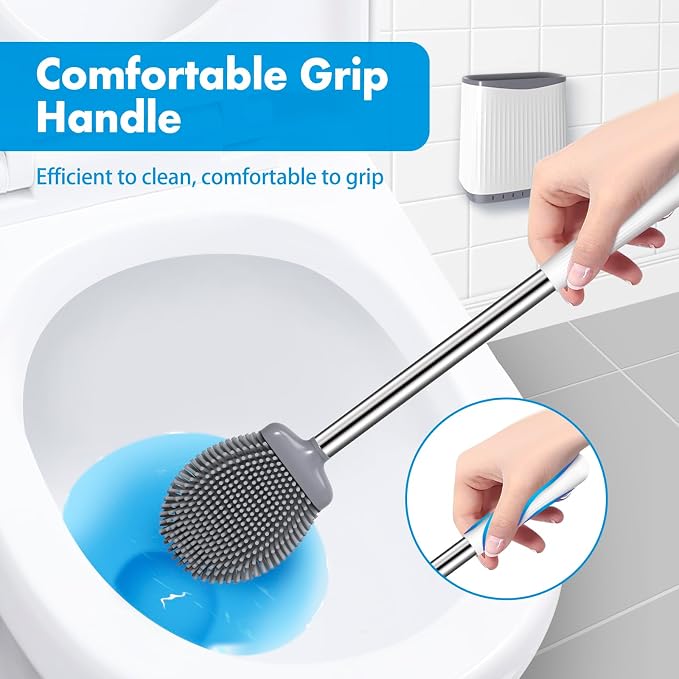Toilet Brush, 2 Pack Silicone Toilet Brush and Holder, Flexible Toilet Bowl - Image 3