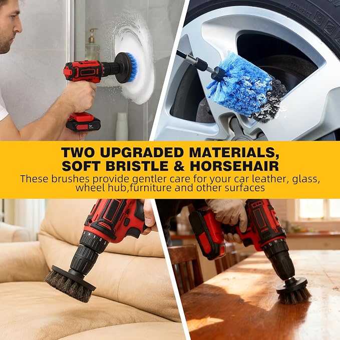9 Pcs Drill Brush Attachments Set Hard and Soft Bristles Horsehair Brush - Image 4