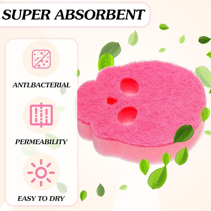 Tioncy 12 Pack Skull Kitchen Sponges Bulk Dual Sided Scrubber Pink Sponges - Image 2