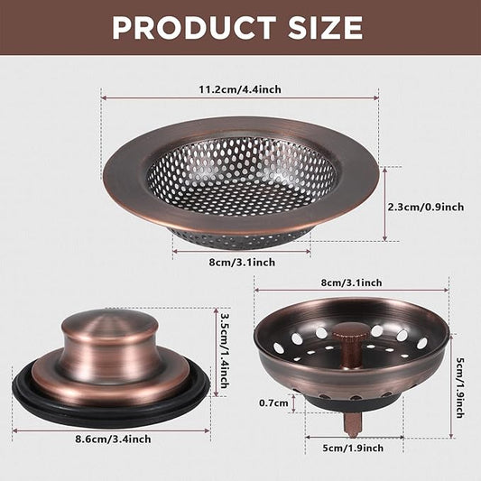 Mudder 3 Pcs Kitchen Sink Drain Strainer and Stopper Stainless Steel Garbage - Image 2