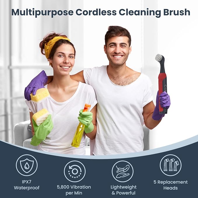 LifeBasis Rechargeable Power Scrubber 11-Piece Kit, Cordless Electric Cleaning - Image 6