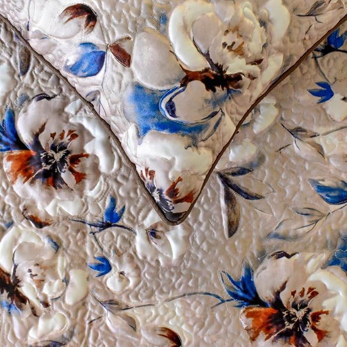 The HomeCentric King/Queen/Twin Ivory Luxury King 90"x18" Bed Runner Without Pillow Cover, Floral, Quilted Bed Scarf on Satin Fabric - Floral Harmony