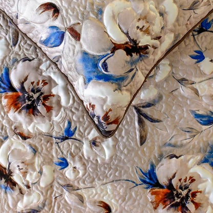 The HomeCentric King/Queen/Twin Ivory Luxury King 90"x18" Bed Runner Without Pillow Cover, Floral, Quilted Bed Scarf on Satin Fabric - Floral Harmony