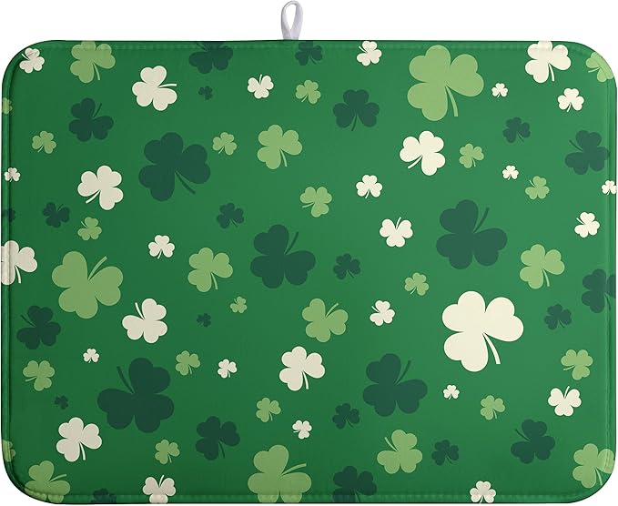 Green Shamrock St. Patrick's Day Dish Drying Mat by Wnoesat