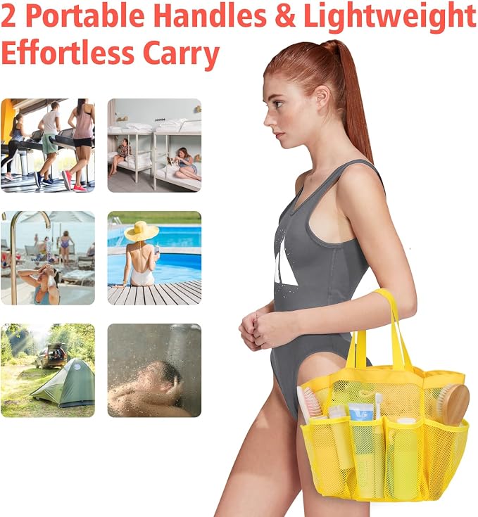 F-color Mesh Shower Caddy Portable, Upgrade Deeper 7 Pockets Shower Bag Basket - Image 5