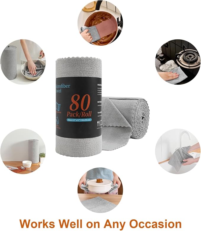 80 Pack Microfiber Cleaning Cloth Roll, Lint Free Rags & Tear Away Reusable - Image 7