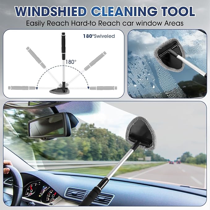 Gray Windshield Cleaner Tool, Car Interior Cleaning Kit - Image 3