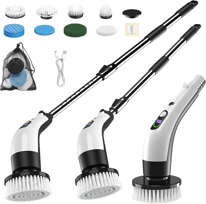 Electric Spin Scrubber with Power LCD Display, Cordless Bathroom Cleaning Brush by IYGLKD