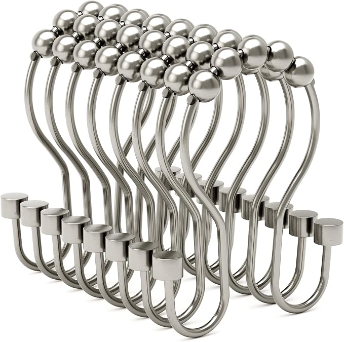 Shower Curtain Hooks, Shower Curtain Rings Rust Proof Double Hook Shower by Bathway