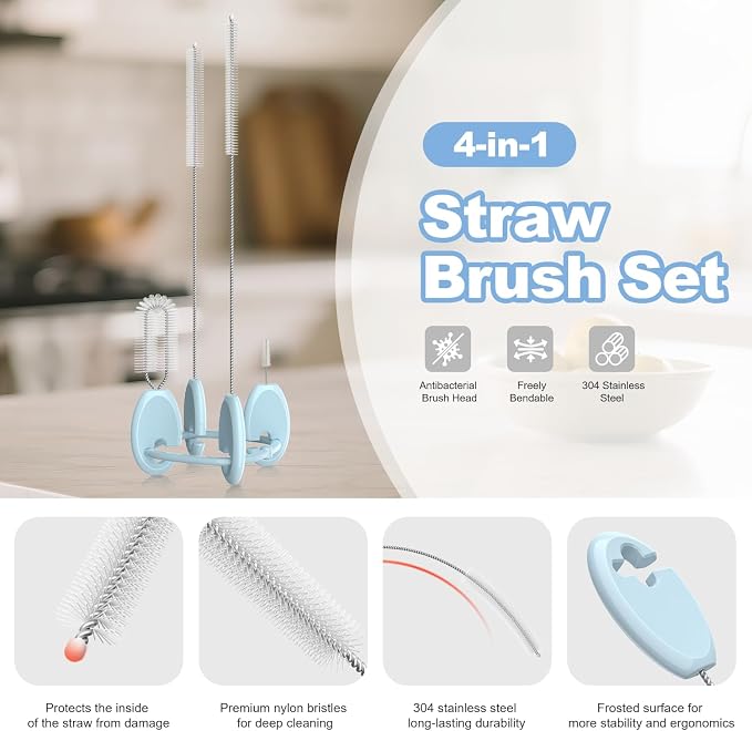 YOTIME Standing Straw Cleaner Brush Set, 4in1 Reusable Straw Brushes - Image 3