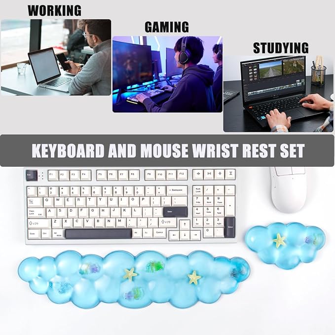 Gel Keyboard and Mouse Wrist Rest Set – Clear Blue Cloud Wrist Rest - Image 2