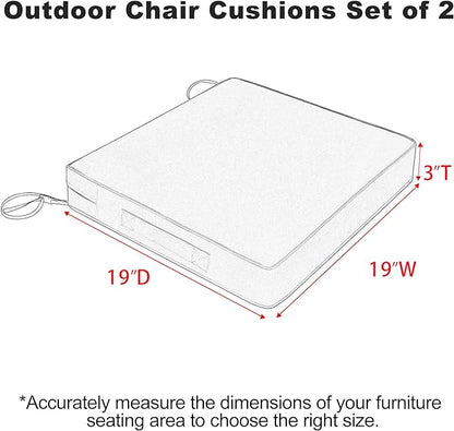 Favoyard Patio Chair Cushions 19 x 19 x 3 Inch Waterproof Outdoor Seat Cushions for Patio Furniture 3-Year Color Fastness Garden Sofa Couch Pads with Handle & Adjustable Straps Set of 2, Blue