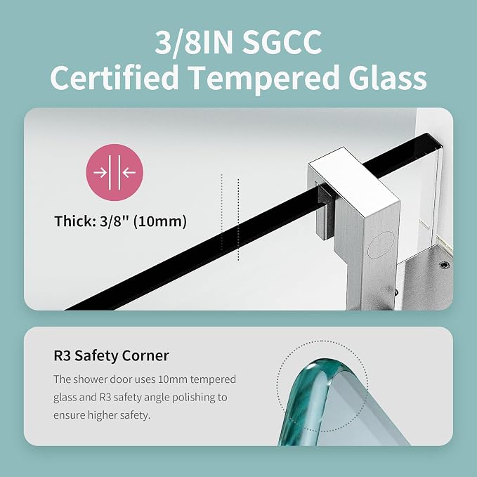 56-60" W x 76" H Frameless Soft-Close Sliding Shower Door, 3/8" SGCC Tempered - Image 6