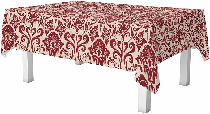 Vintage Damask Rectangular Tablecloth Red Floral 52x70 Table Cloth - Image 6