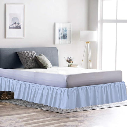 Ruffled Bed Skirt (King, Light Blue) 18 Inch Drop Dust Ruffle with Platform, 100% Cotton 600 Thread Count Fabric, Gathered Styling, Available in All Bed Sizes and 23 Colors - Bedskirt