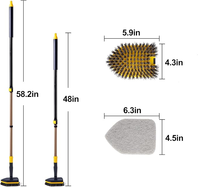 Yocada Tub Tile Scrubber Brush 2 in 1 Cleaning Brush 58.2 Inch Adjustable - Image 6