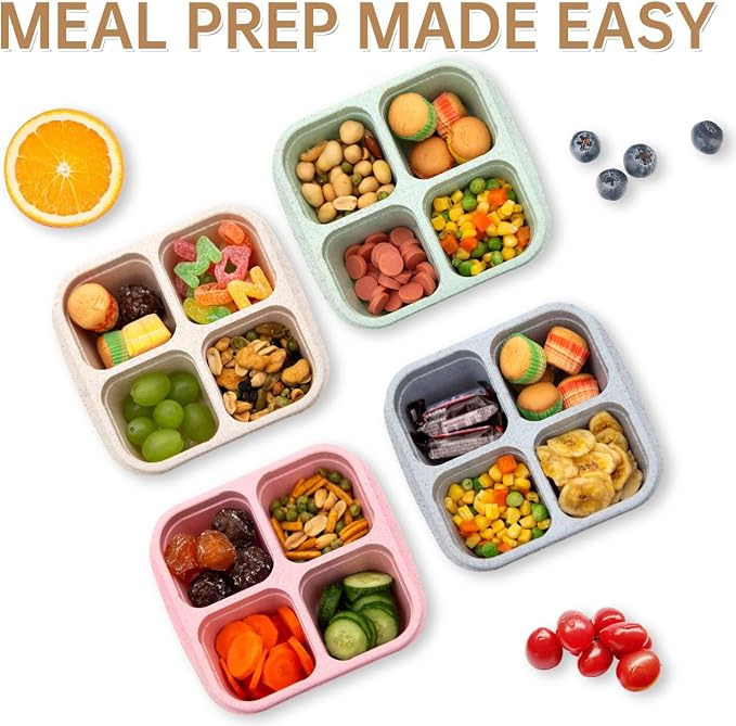 4 Pack Bento Lunch Box，4 Compartment Snack Containers，Divided Bento Snack - Image 6