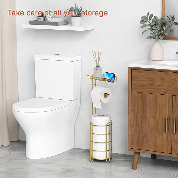 Gold Free Standing Toilet Paper Holder Stand - Image 2