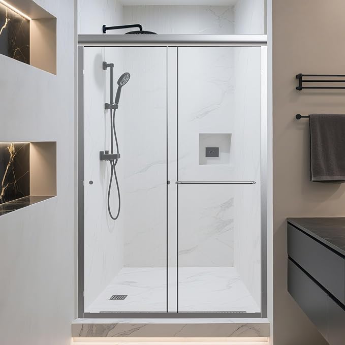 44-48" W x 72" H Bathroom Double Sliding Shower Door, Semi-Frameless Shower by Unknown