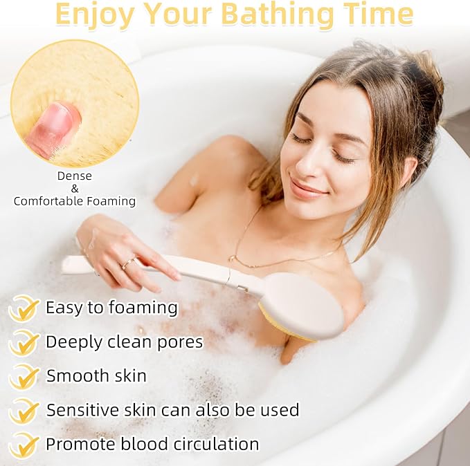 LFJ 19" Long Handle Shower Sponge Brush Set, 3 in 1 Body Brush, Bath Sponge and - Image 5