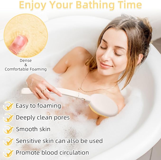 LFJ 19" Long Handle Shower Sponge Brush Set, 3 in 1 Body Brush, Bath Sponge and - Image 5