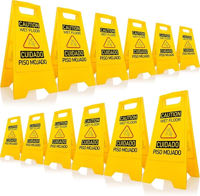 12-Pack Bilingual Caution Wet Floor Signs, A-Frame Double-Sided Warning Signs by OranLite