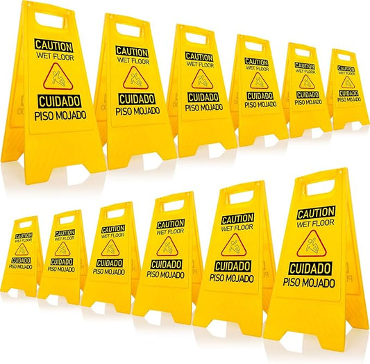 12-Pack Bilingual Caution Wet Floor Signs, A-Frame Double-Sided Warning Signs by OranLite