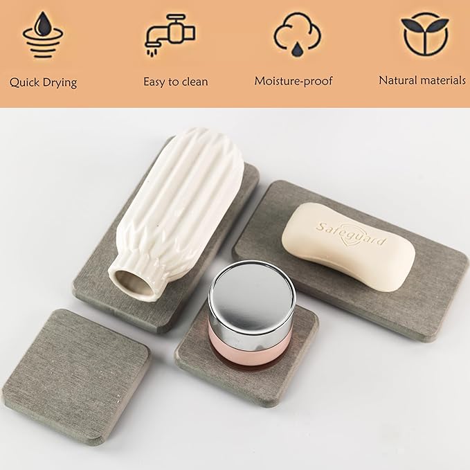 Set of 4 Water Absorbent Diatomite Coasters, Diatomaceous Earth Kitchen Soap - Image 2