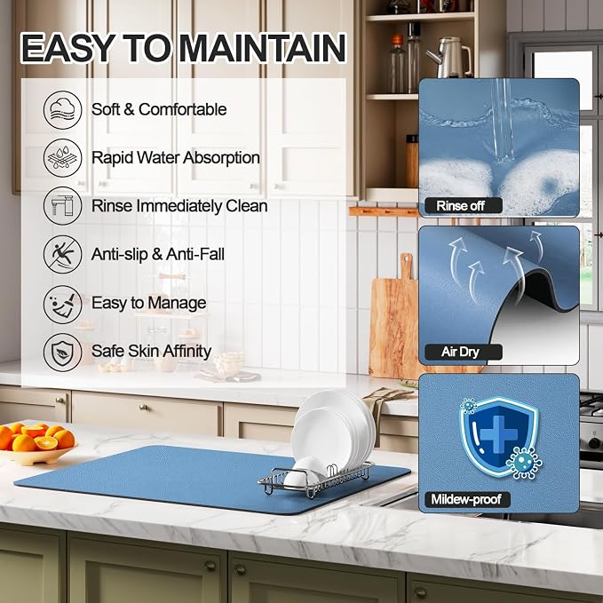 Dish Drying Mat for Kitchen Counter | Coffee Bar Mat for Countertops | Heat - Image 3