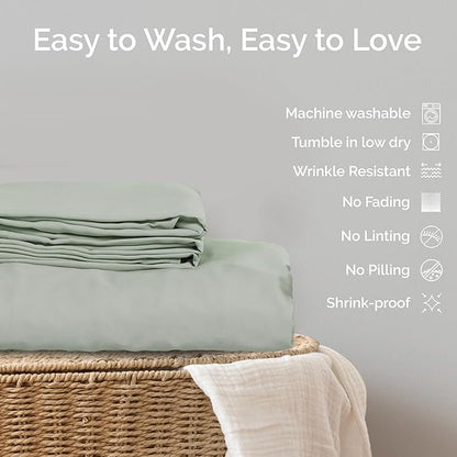 Duvet Cover Set - 100% Viscose Derived from Bamboo Duvet Cover Queen Size, 3 PC Luxury Cooling Duvet Cover for Hot Sleepers, Buttery Soft Comforter Cover & 2 PC Queen Pillowcases, Sage