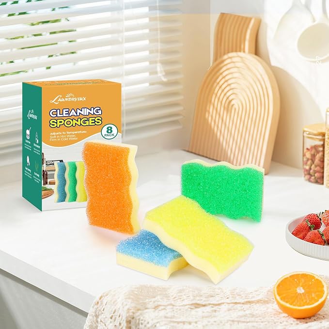 Scrub Sponge, 4 Pack Dual-Sided Temperature-Responsive Scrubber - Image 7