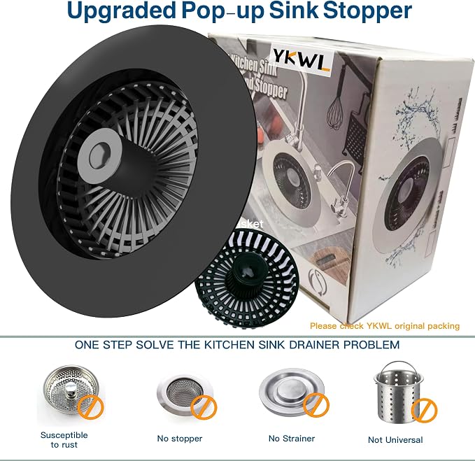 Kitchen Sink Drain Strainer 3 in 1, 304 Stainless Steel Pop Up Sink Stopper - Image 2
