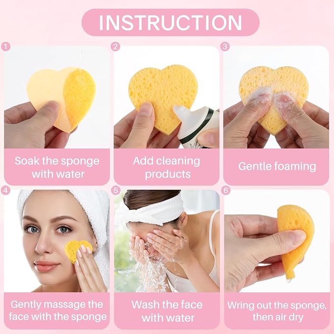 50-Count Heart Shape Compressed Facial Sponges, 100% Natural Cellulose Face - Image 3