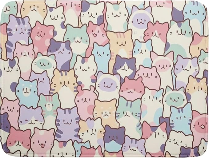 Colorful Cats Dish Drying Mat 18x24 inch Cute Animal Microfiber Reversible Fast by Giwawa