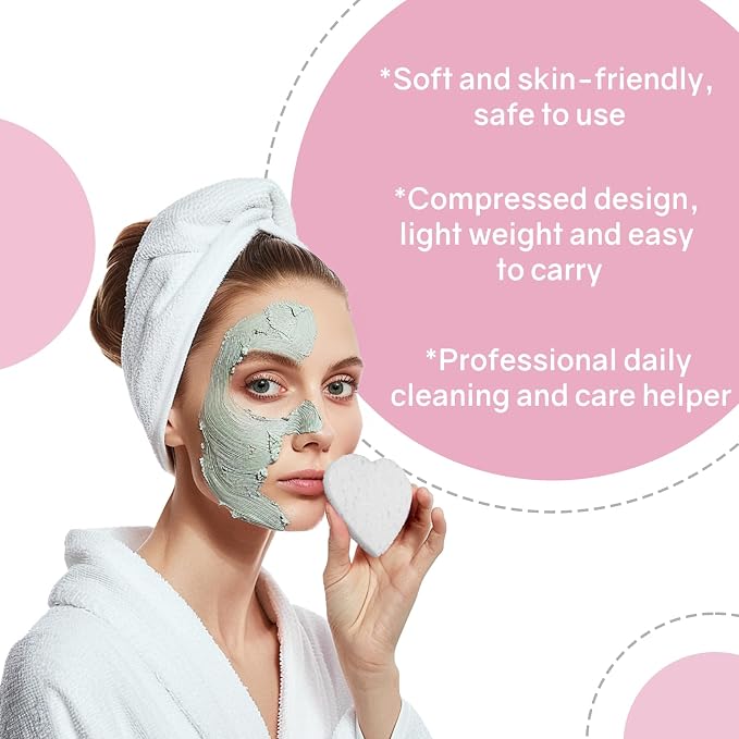 50-Count Heart Shape Compressed Facial Sponges, 100% Natural Cellulose Face - Image 6