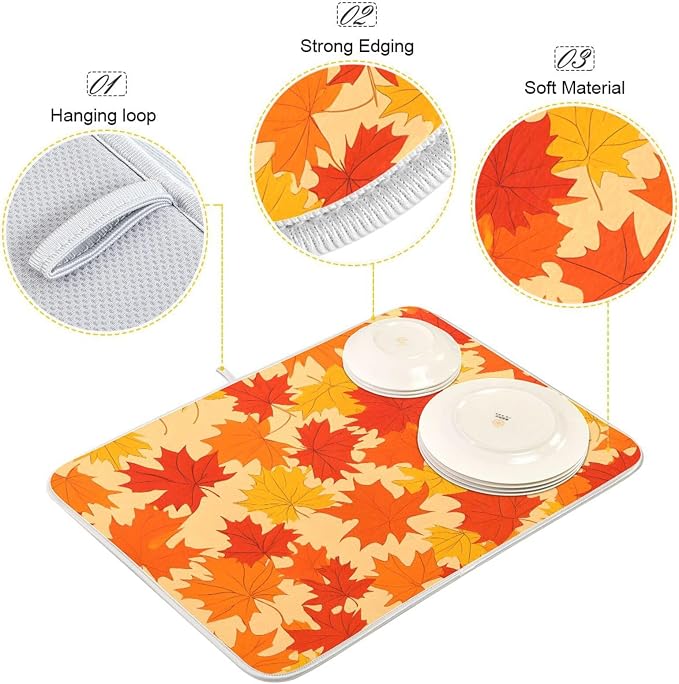 Autumn Maple Leaves Thanksgiving Dish Drying Mat - Image 3