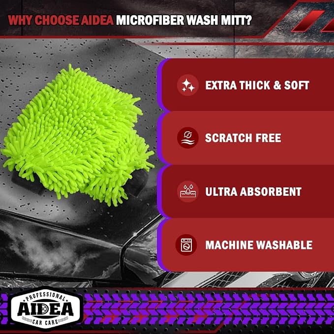 AIDEA Car Wash Mitt Microfiber, 4PK Scratch Free Lint-Free, Premium Chenille - Image 3