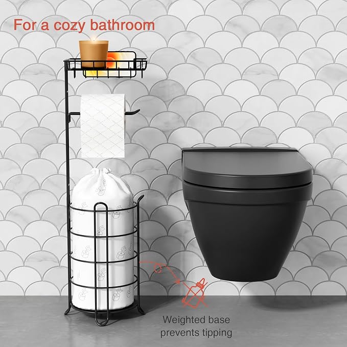 Matte Black Free Standing Toilet Paper Holder Stand - Image 7