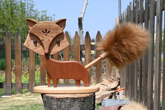 Cute Little Fox for Home Office Decor Small Wooden Feather Duster Lambswool - Image 7