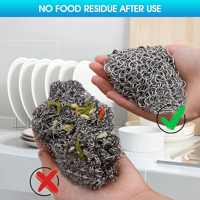 Cast Iron Cleaner 6"x6.3" 316L Stainless Steel Chainmail Scrubber - Image 6