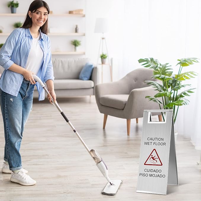 LEIFIDE 4 Pcs Stainless Steel Wet Floor Caution Sign Bulk 8.8 Pound Portable - Image 7