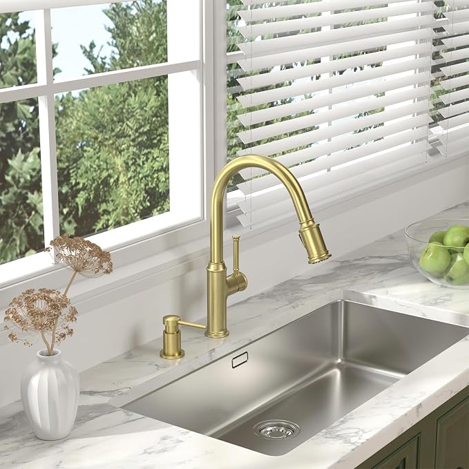 Lava Odoro Gold Soap Dispenser for Kitchen Sink, Modern Brass Built in - Image 5