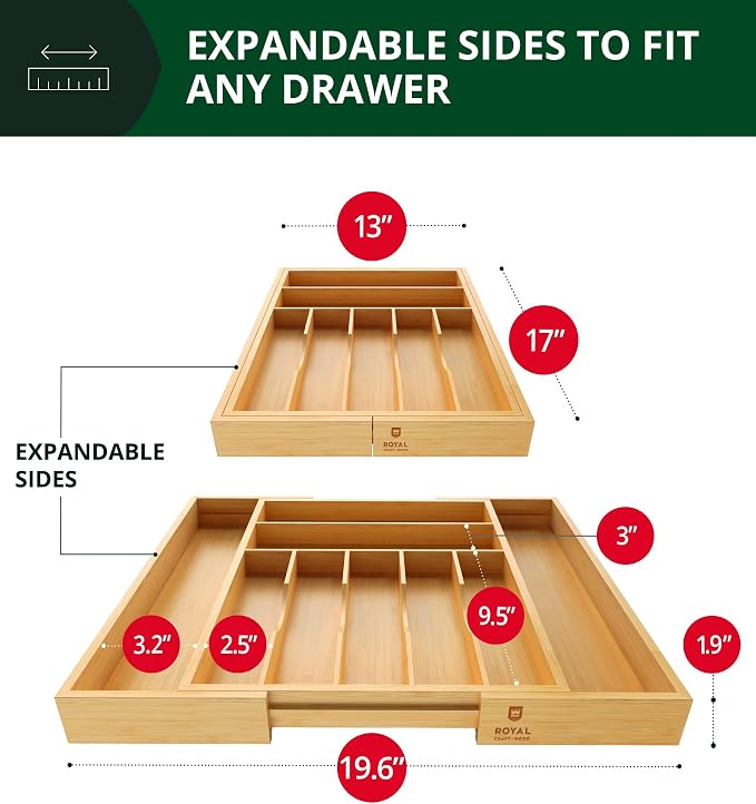ROYAL CRAFT WOOD Luxury Bamboo Kitchen Drawer Organizer - Image 2