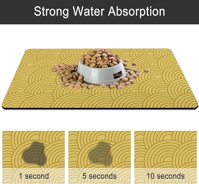 Dog Food Mat for Floors, Absorbent and Quick-Drying Pet Cat Food Mat,Anti-Fouling and Easy-to-Clean Pet Feeding Mat,Dog Bowl Mats for Messy Drinking Water Bowls.17 x27inch Boho Style