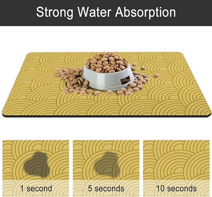 Dog Food Mat for Floors, Absorbent and Quick-Drying Pet Cat Food Mat,Anti-Fouling and Easy-to-Clean Pet Feeding Mat,Dog Bowl Mats for Messy Drinking Water Bowls.17 x27inch Boho Style