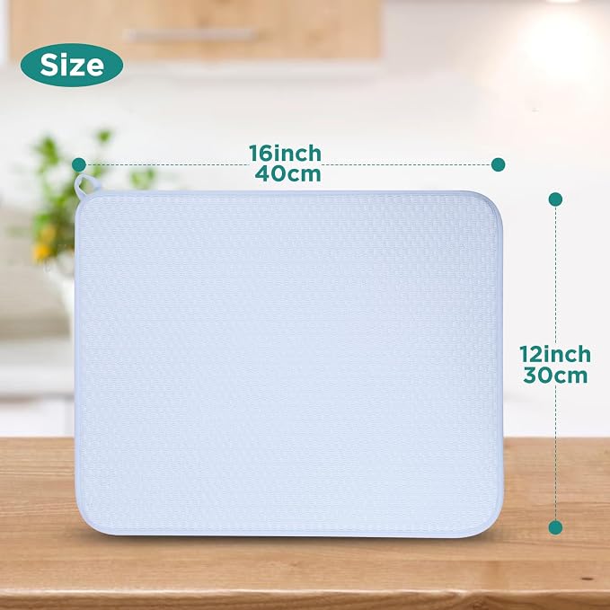12 * 16 inch Microfiber Dish Drying Mat, Superb Absorbent Kitchen Dish Drying - Image 2